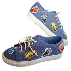 Fab Kickz Girls Youth Kids Size 2 Embroidered Food Snack Patches Blue Laced NIB